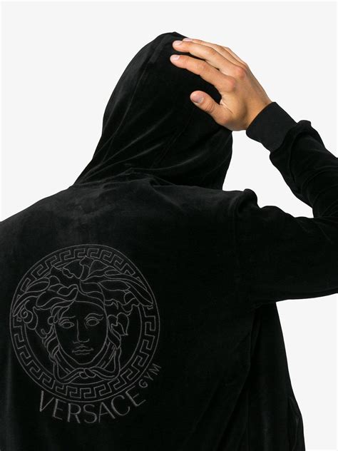 versace velour medusa hoodie|Versace coin sweatshirt.